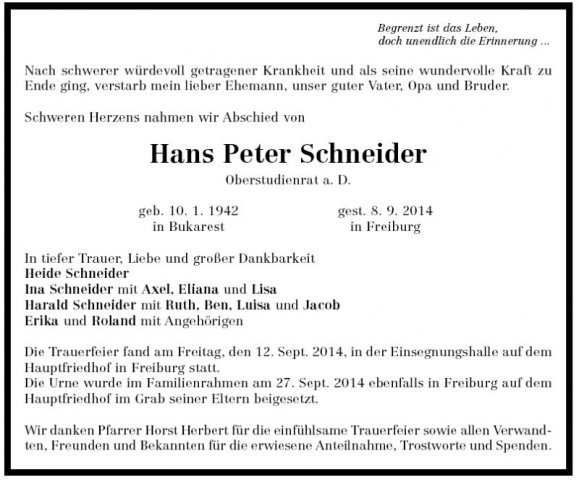 Schneider Hans Peter 1942-2014 Todesanzeige 2